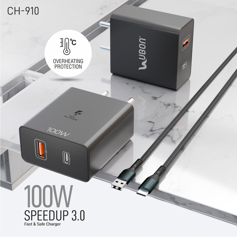Ubon Speedup 3.0 CH-910 100W Fast Charger for IOS and Android Devices