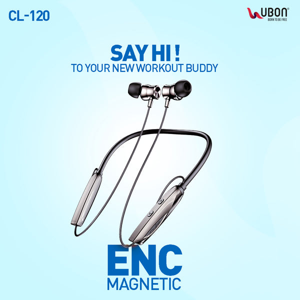 UBON CL-120 ENC Magnetic Wireless Neckband: Enjoy Powerful Features with 80 Hours Playtime.