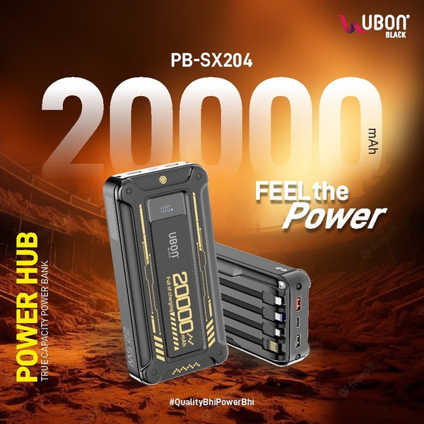 UBON PB-SX204 Power Hub 2.0 with 20,000mAh, Built-In Cables, and Fast Charging!