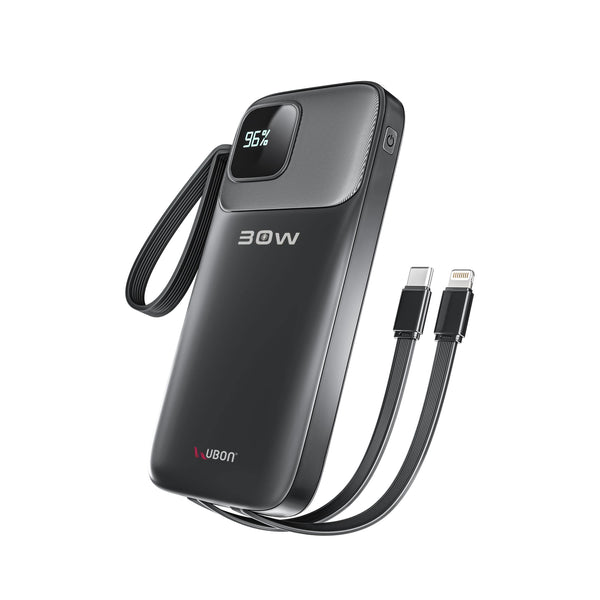 UBON PB-X120 30W 10000mAh Power Brick | Built-in Cables | LED Display | Dual Output | Fast Charging Power Bank