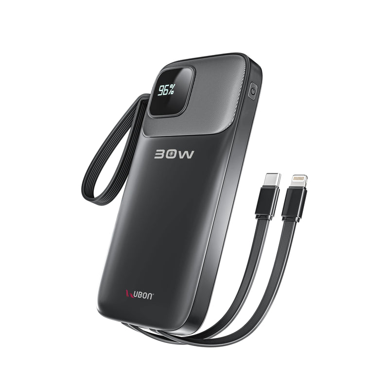 UBON PB-X120 30W 10000mAh Power Brick | Built-in Cables | LED Display | Dual Output | Fast Charging Power Bank
