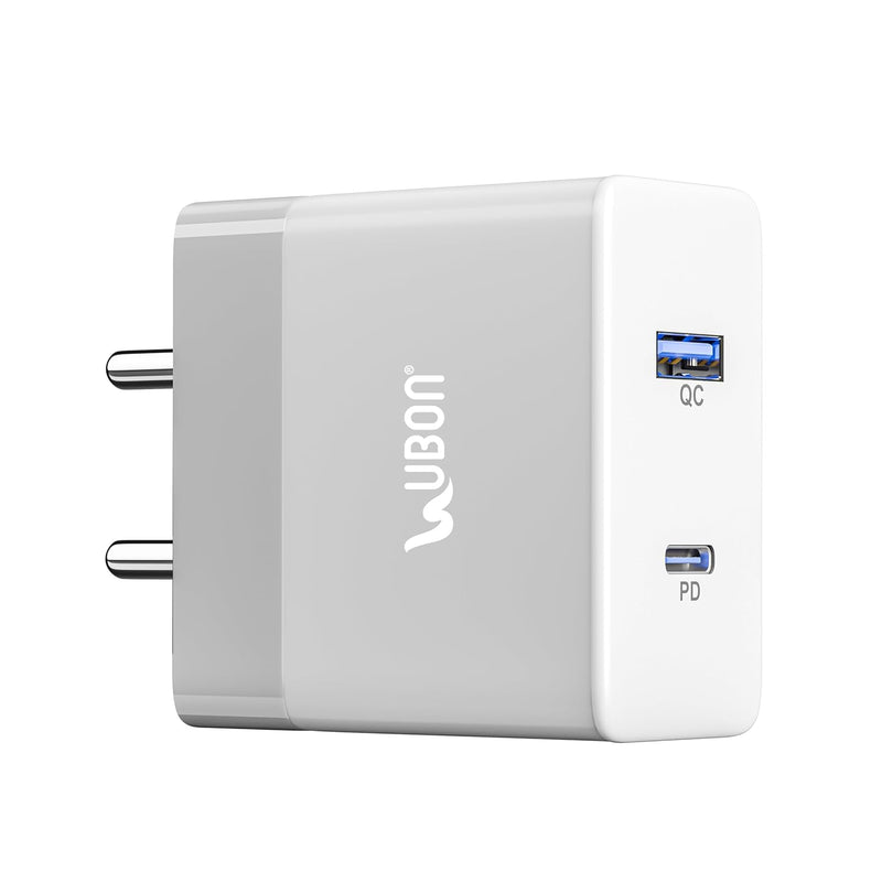 Ubon CH43 25W Dual Port Superfast Wall Charger, USB & Type C Port, QC PD Technology VOOC, Warp, Dash, Dart & Turbo Fast Charging (White)