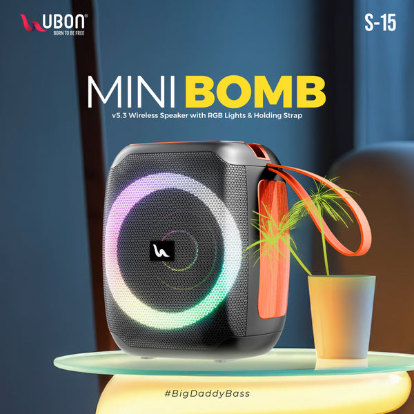 UBON S-15 Mini Bomb Series: Portable Wireless Speakers with 20W Sound, RGB Lights & 10-Hour Playtime