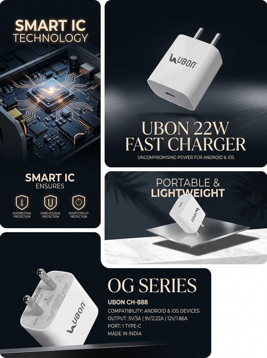 UBON CH-888 OG SERIES 22-Watt charger