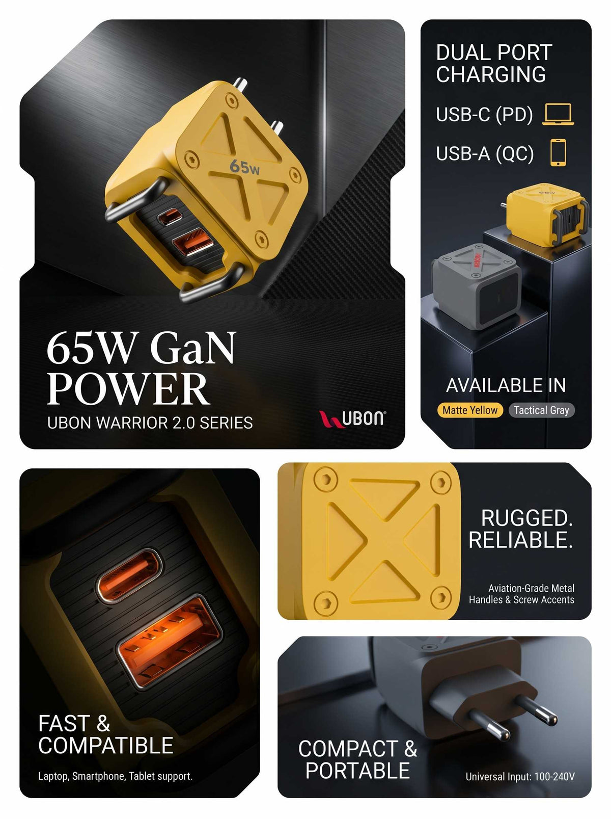 UBON CH-940 Warrior 2.0 65W Dual Port Fast Charger