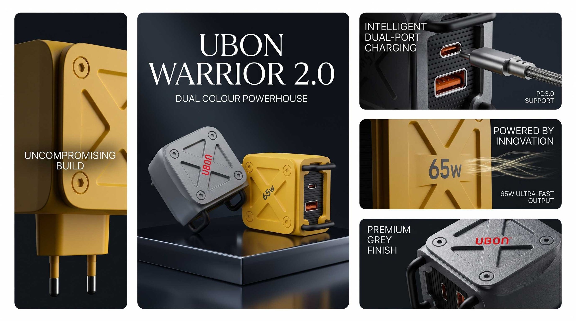 UBON CH-940 Warrior 2.0 65W Dual Port Fast Charger