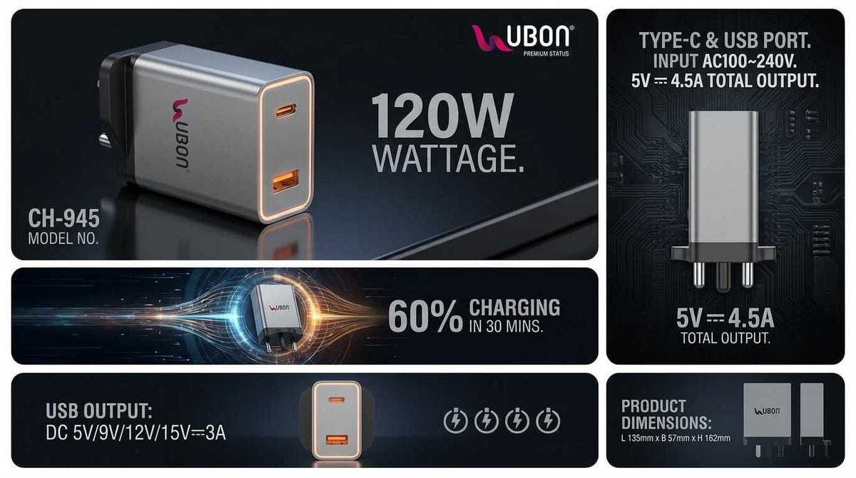 UBON CH-945 Boss Series Dual Port Fast Wall Charger