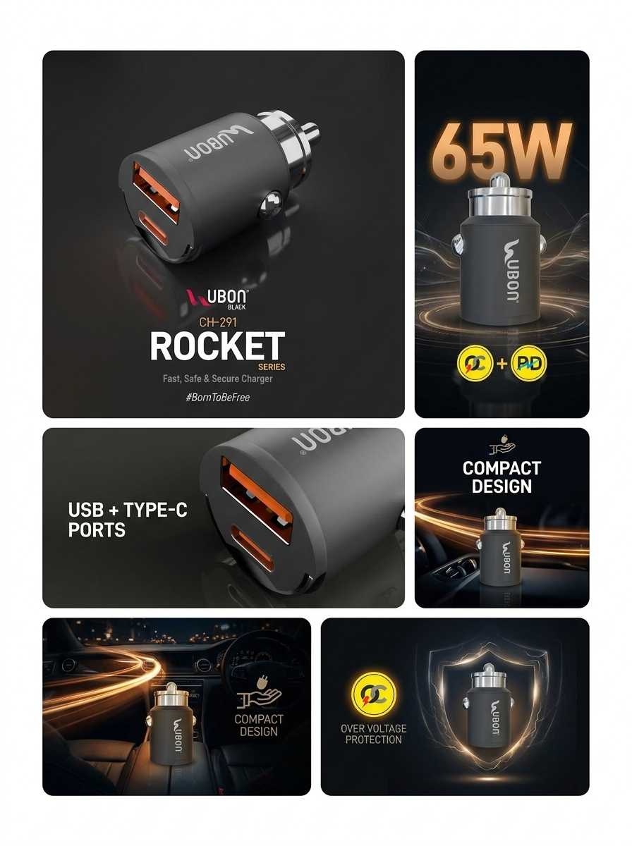 UBON CH-291: 65W  Fast Car Charger