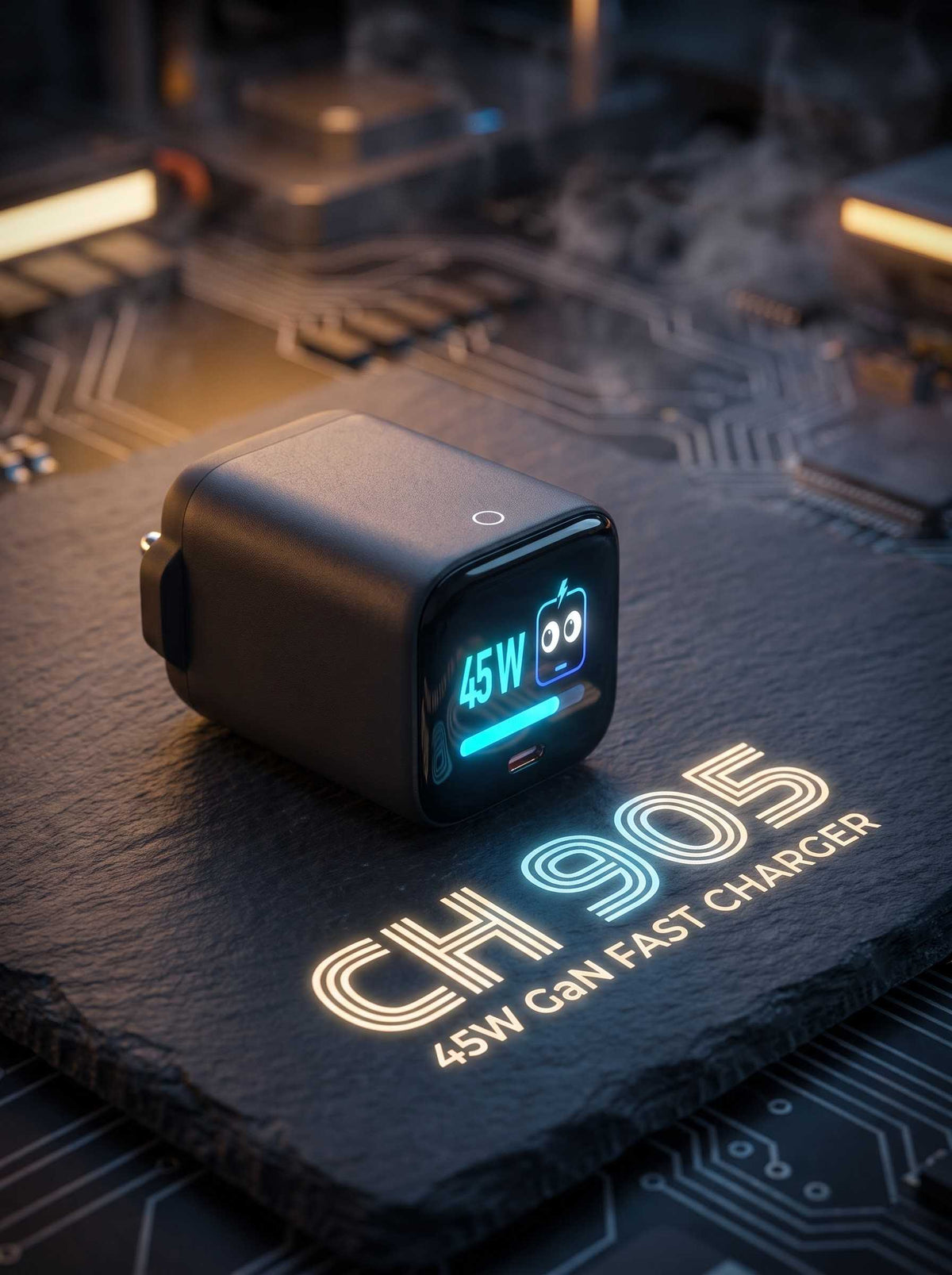 CH-905 AI GAN PD Charger | 45W Fast Charger with Smart Display With Type C to C Cable