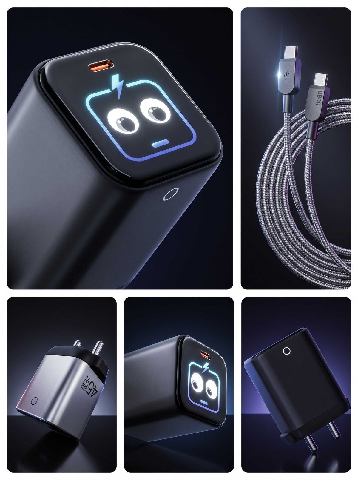 CH-905 AI GAN PD Charger | 45W Fast Charger with Smart Display With Type C to C Cable