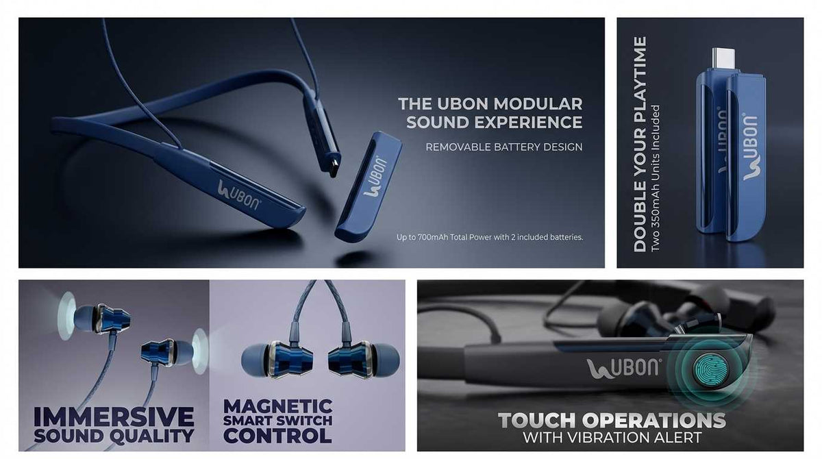 UBON CL-65 Vibration Series Neckband | 40H Playtime, Type-C Fast Charging