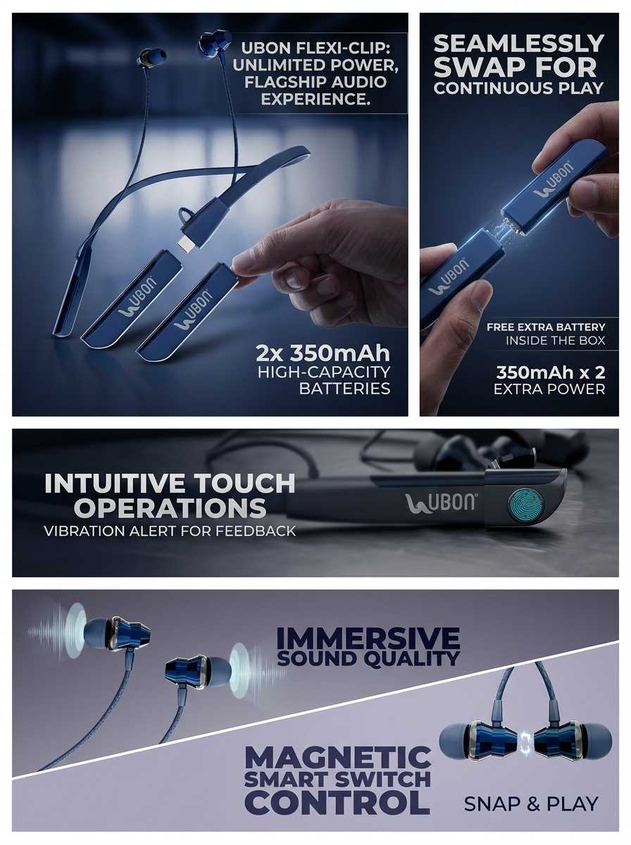 UBON CL-65 Vibration Series Neckband | 40H Playtime, Type-C Fast Charging