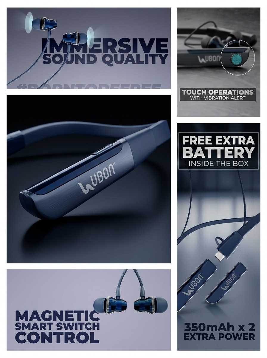 UBON CL-65 Vibration Series Neckband | 40H Playtime, Type-C Fast Charging