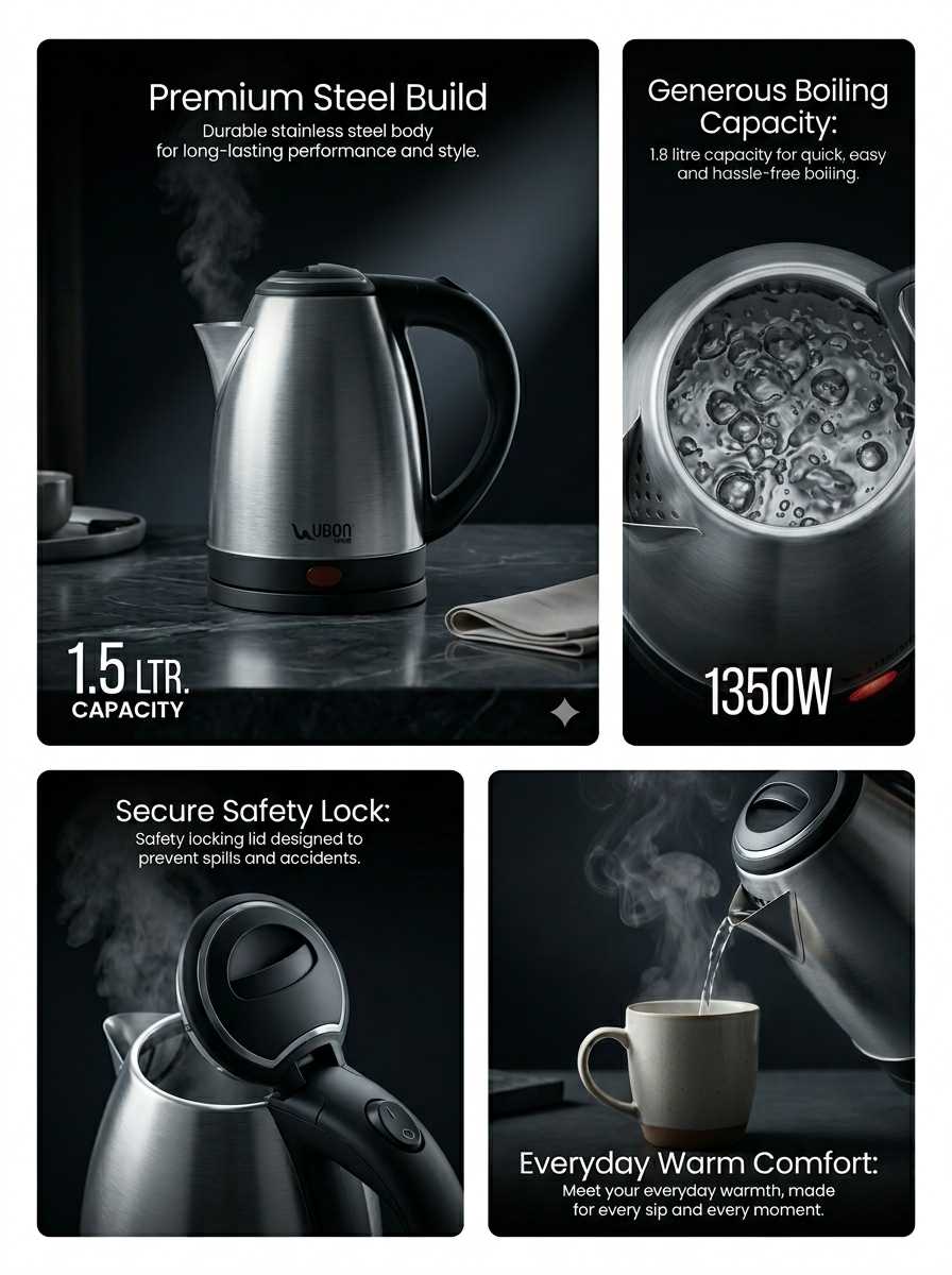EK-1000 Premium Electric Kettle | 1.5L, 1350W, Stainless Steel Body