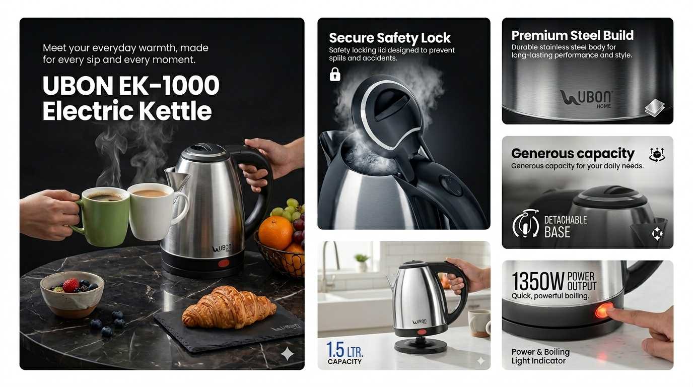 EK-1000 Premium Electric Kettle | 1.5L, 1350W, Stainless Steel Body