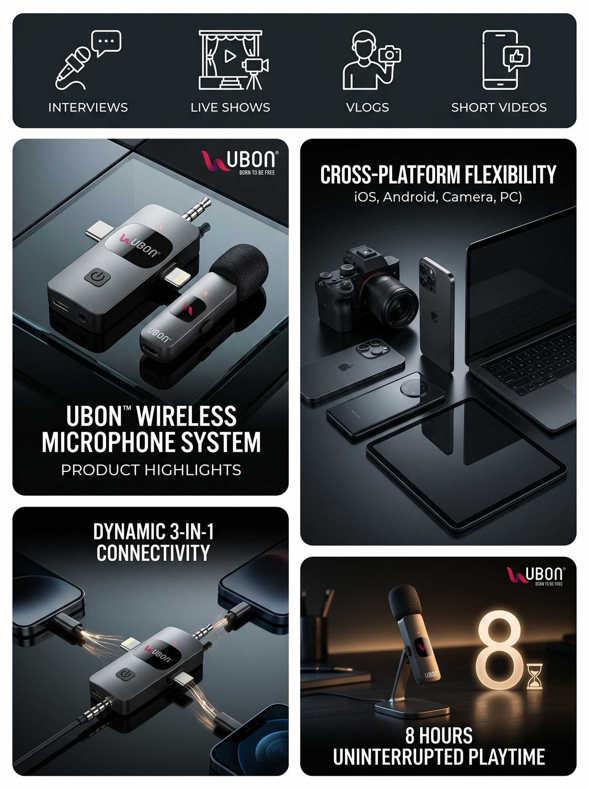 UBON GT-425 Influencer Series Wireless Collar Microphone