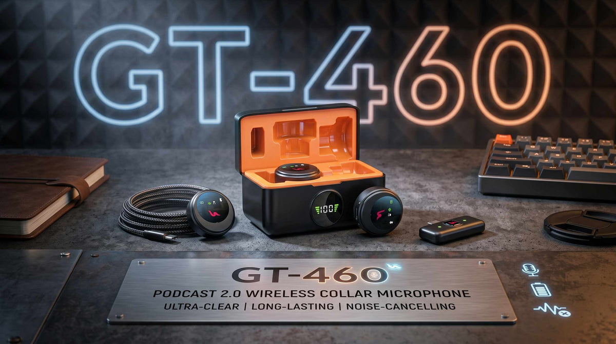 GT-460 Podcast 2.0 Wireless Collar Microphone – Ultra-Clear, Long-Lasting, Noise-Cancelling Mic for Creators