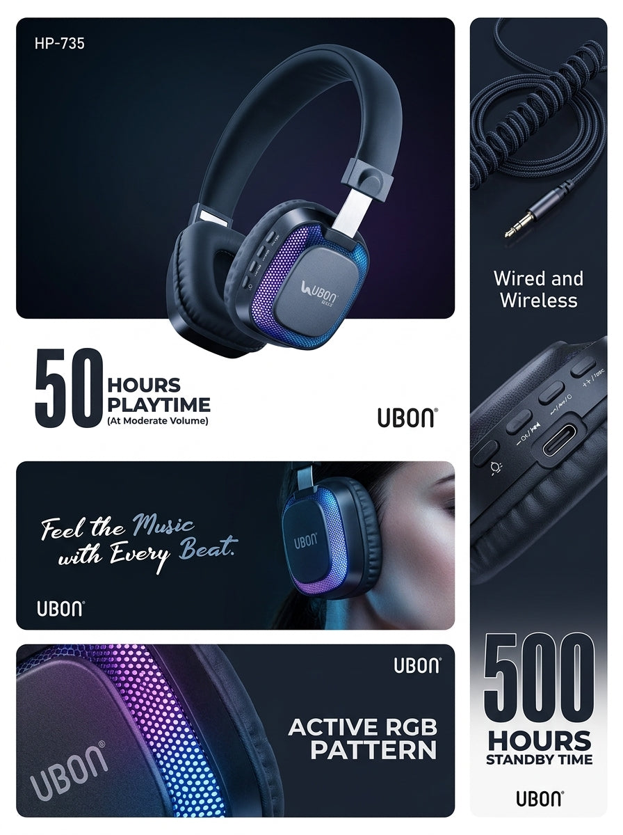 UBON HP-735 Light UP Series Headphones