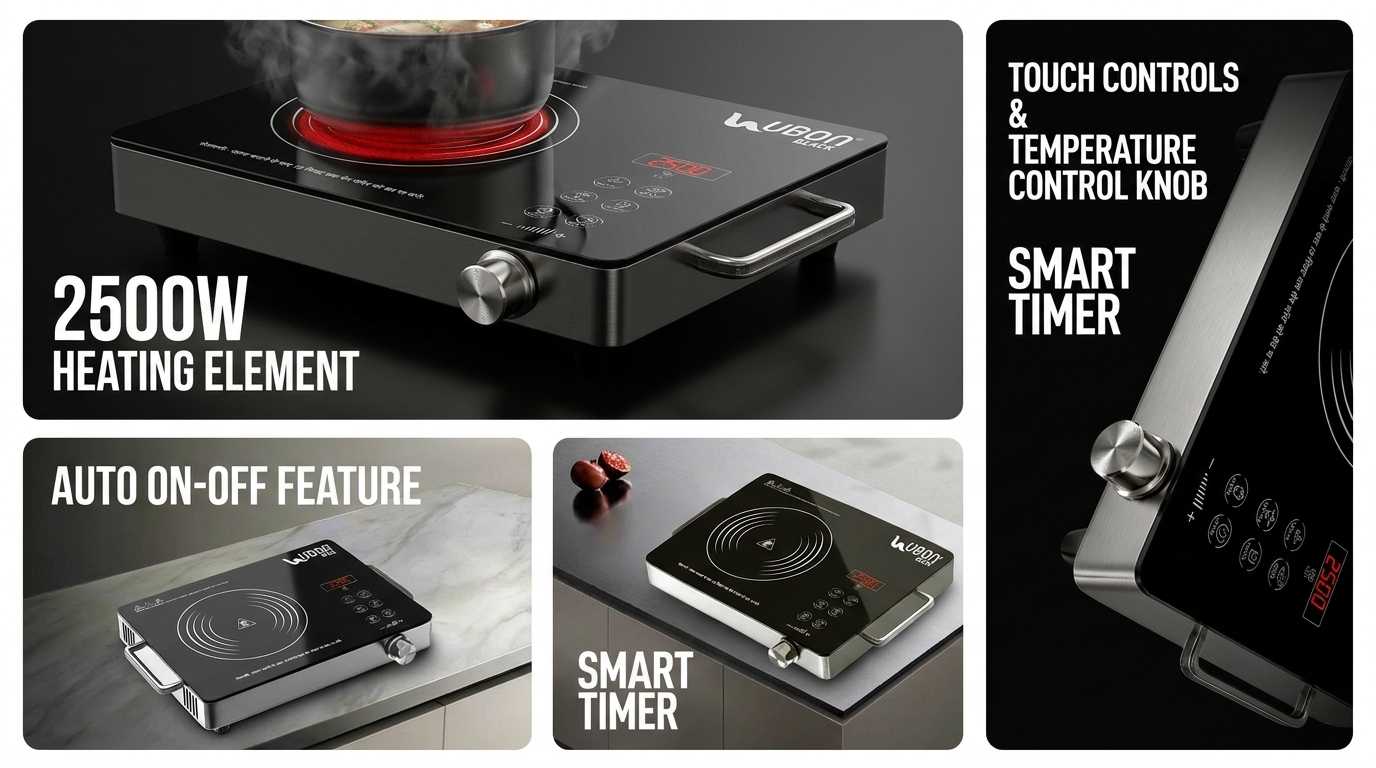 UBON Black IC-101 2500 Watts Infrared Electric Induction Cooktop