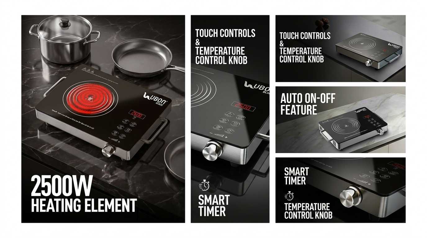 UBON Black IC-101 2500 Watts Infrared Electric Induction Cooktop