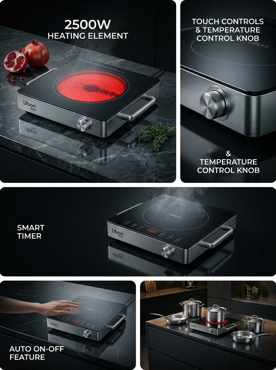 UBON Black IC-101 2500 Watts Infrared Electric Induction Cooktop