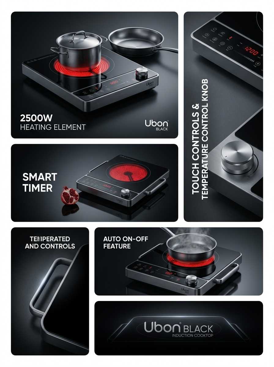 UBON Black IC-101 2500 Watts Infrared Electric Induction Cooktop