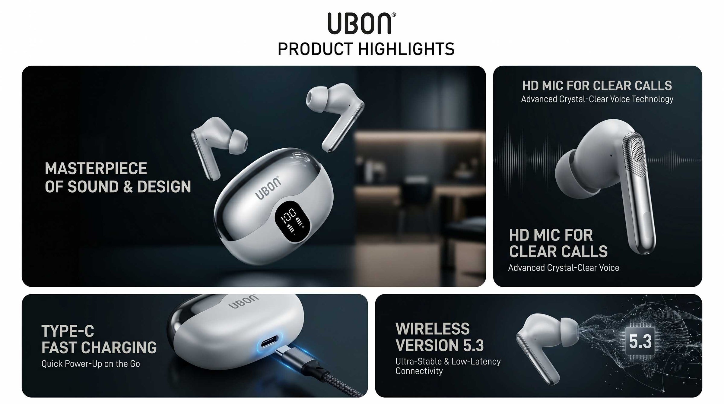 UBON J30 Wireless Earbuds
