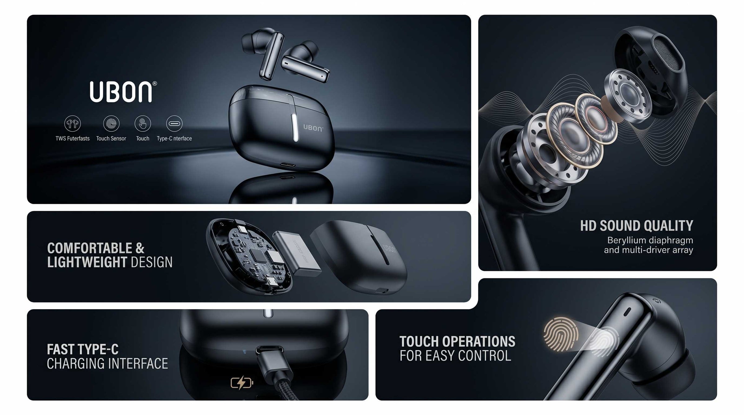 UBON J31 Freedom Series TWS Earbuds | 40Hrs Battery, Bluetooth v5.3, ENC Mic, Voice Assistant
