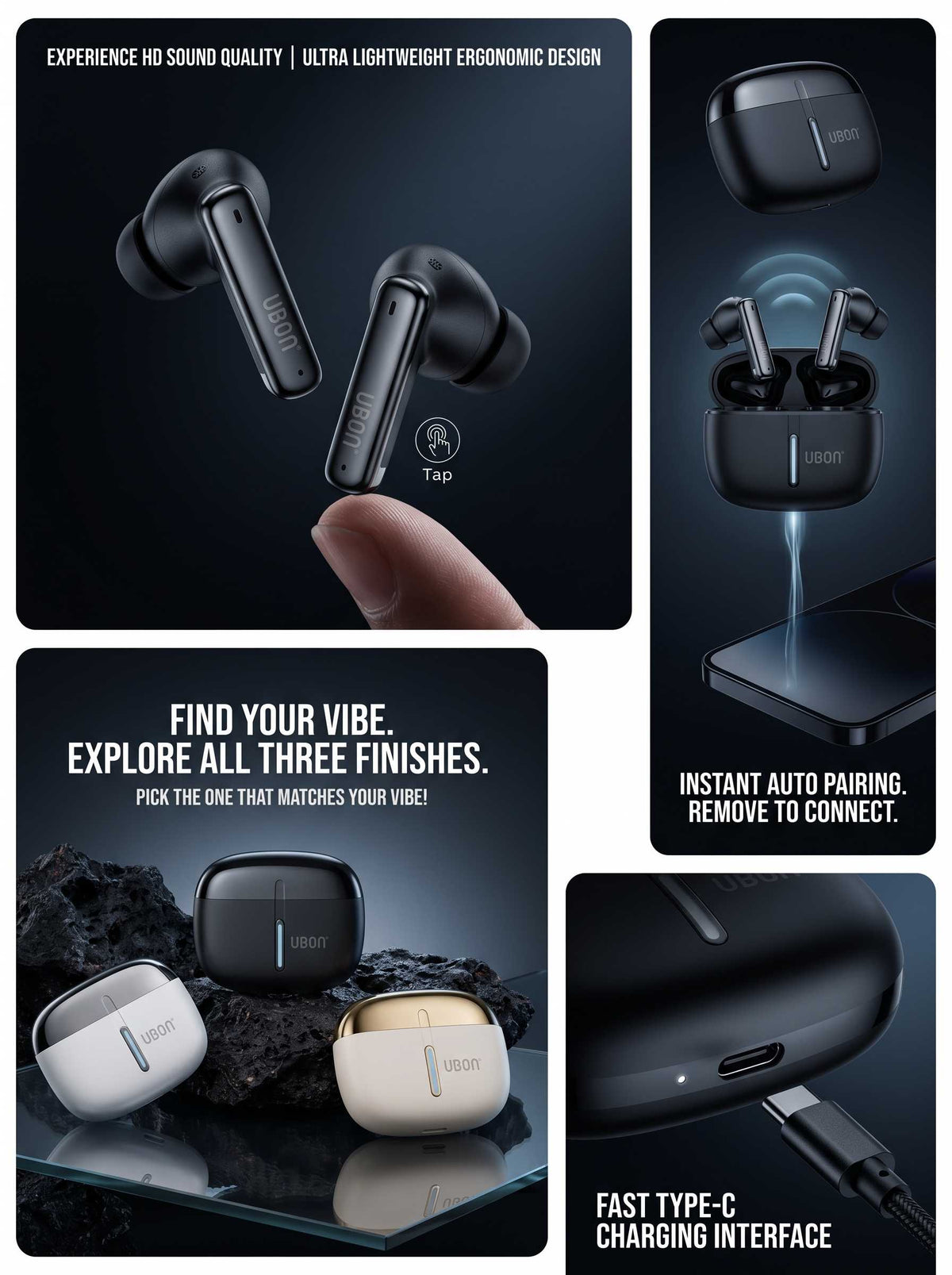 UBON J31 Freedom Series TWS Earbuds | 40Hrs Battery, Bluetooth v5.3, ENC Mic, Voice Assistant