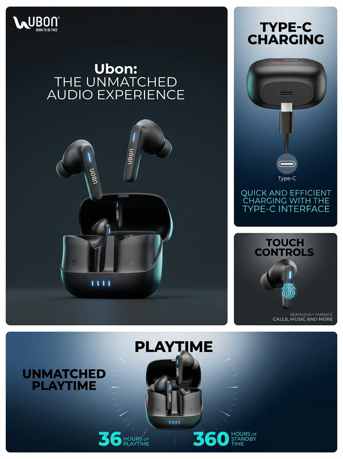 UBON J23 Topper Series: Premium Truly Wireless Earbuds with 36 Hours Playtime &  Noise Isolation Features