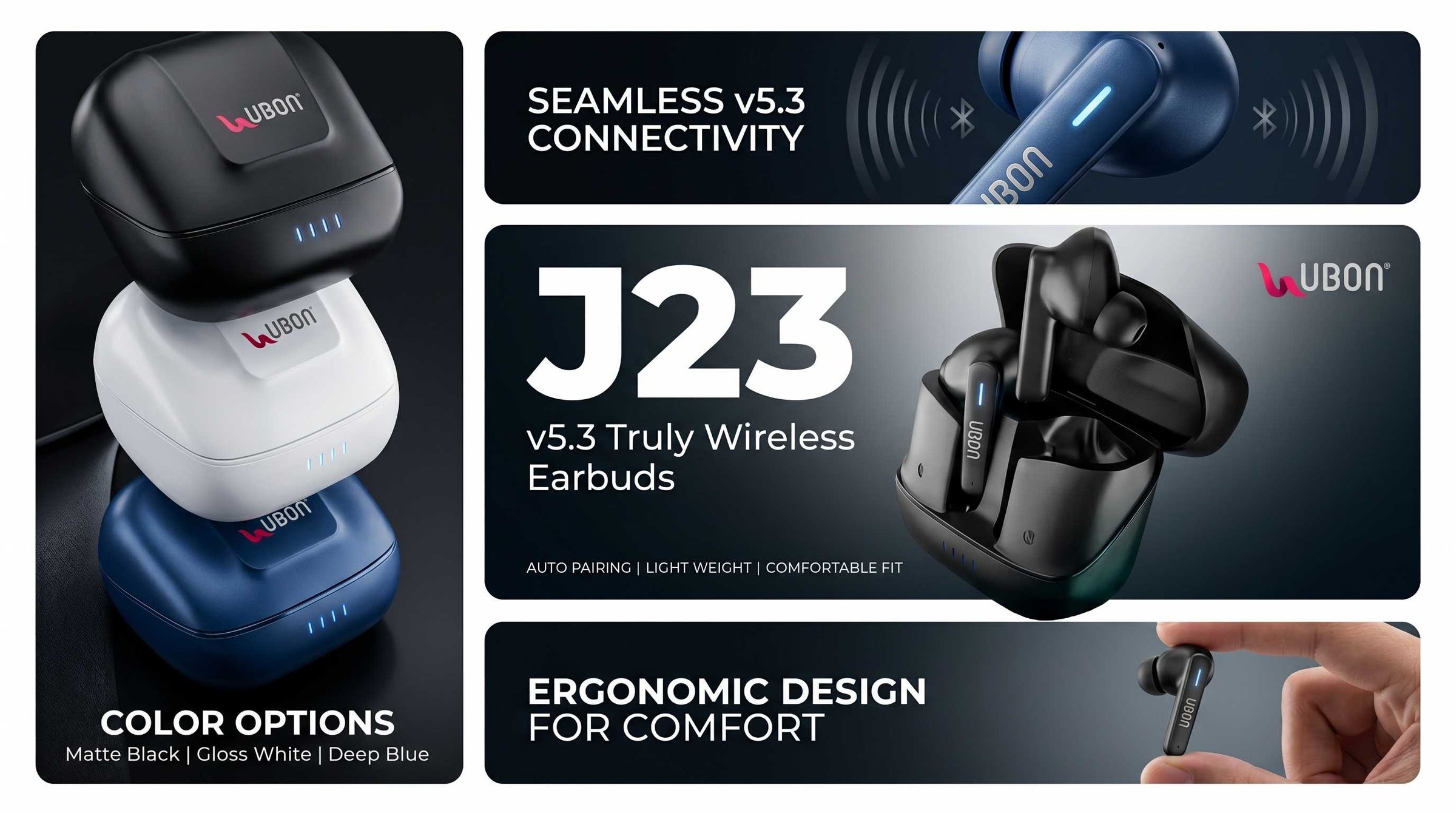 UBON J23 Topper Series: Premium Truly Wireless Earbuds with 36 Hours Playtime &  Noise Isolation Features