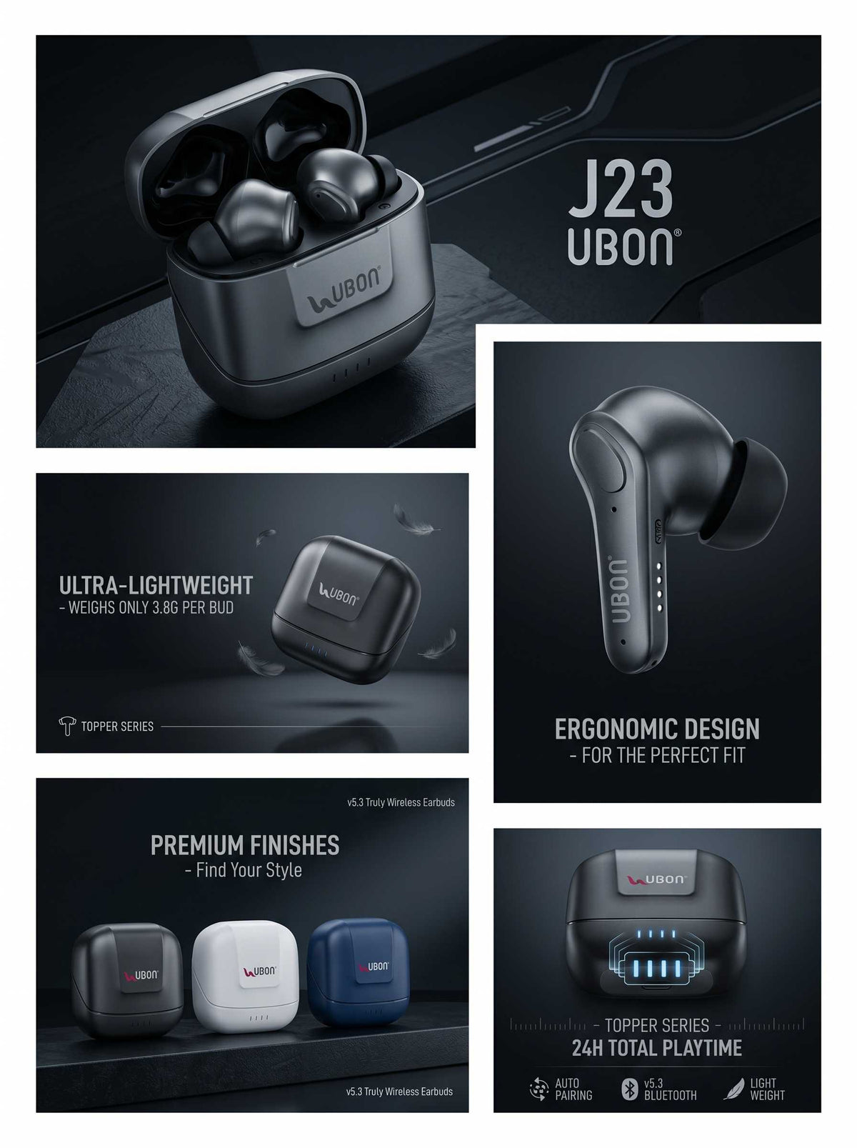 UBON J23 Topper Series: Premium Truly Wireless Earbuds with 36 Hours Playtime &  Noise Isolation Features