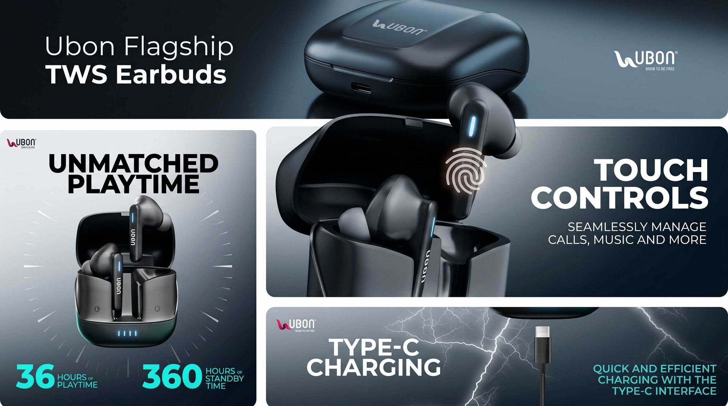 UBON J23 Topper Series: Premium Truly Wireless Earbuds with 36 Hours Playtime &  Noise Isolation Features