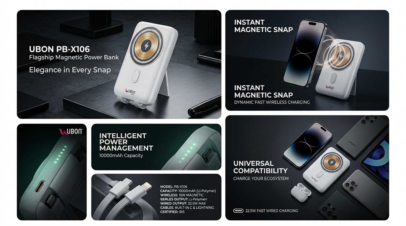 UBON PB-X106 Magno Power 10000mAh Magnetic Wireless Charging Power Bank
