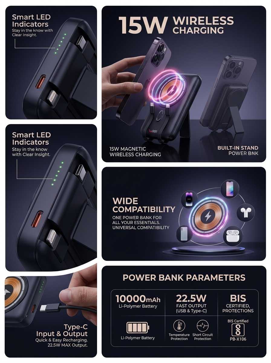 UBON PB-X106 Magno Power 10000mAh Magnetic Wireless Charging Power Bank