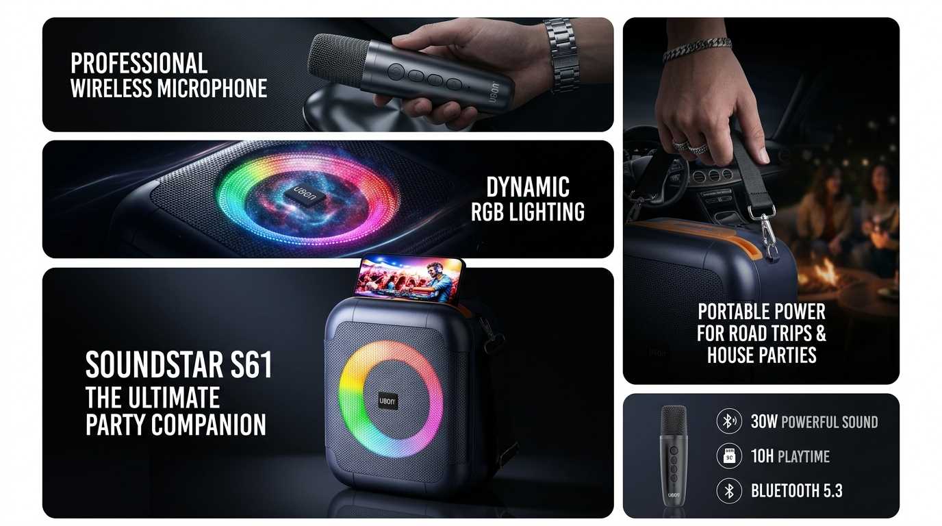 S61 Soundstar Series Speaker   30W Party Speaker with Mic, RGB Lights & Mobile Holder