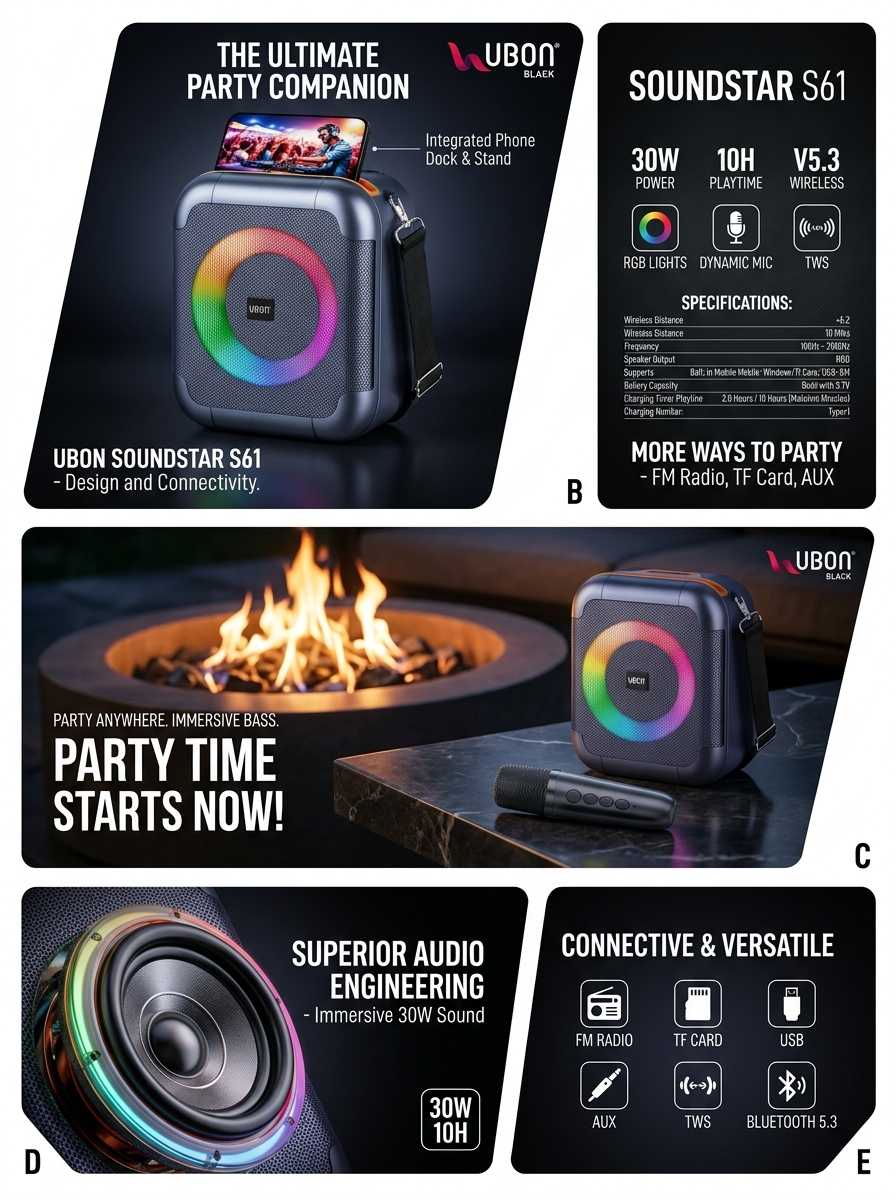 S61 Soundstar Series Speaker   30W Party Speaker with Mic, RGB Lights & Mobile Holder