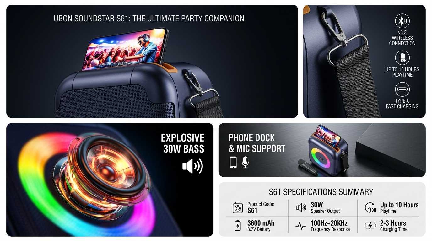 S61 Soundstar Series Speaker   30W Party Speaker with Mic, RGB Lights & Mobile Holder