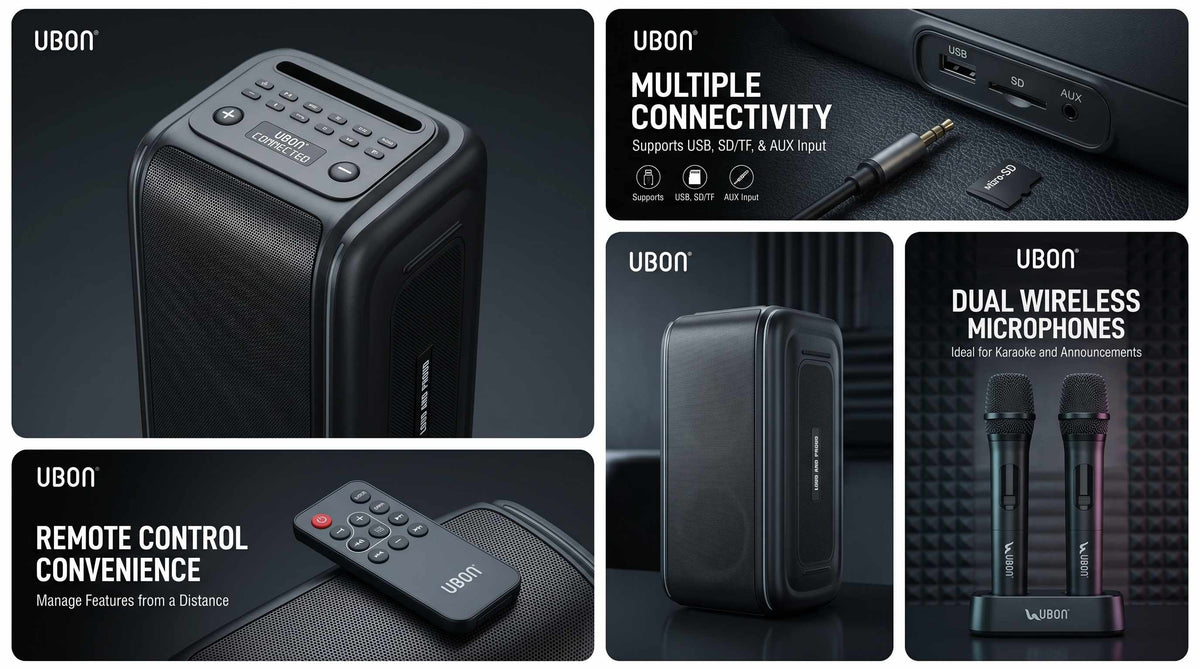 SP-1 Professional Party Speaker | 80W Sound, Dual Woofers, Wireless Mics