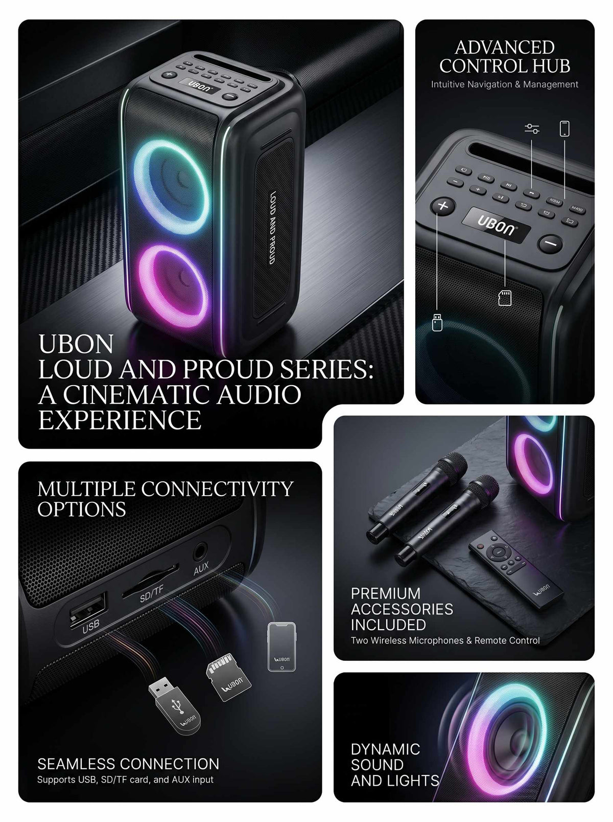 SP-1 Professional Party Speaker | 80W Sound, Dual Woofers, Wireless Mics