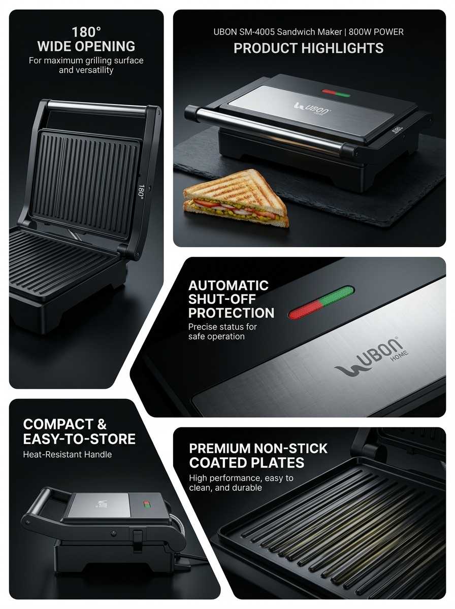 SM-4005 Grill Sandwich Maker | 800W Power, Non-Stick Plates