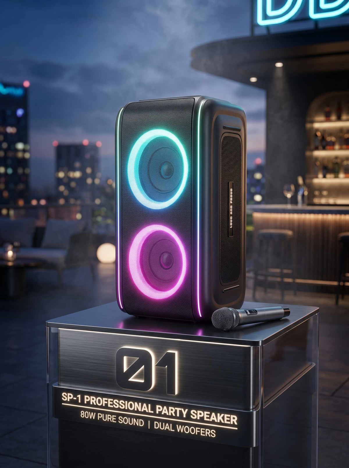 SP-1 Professional Party Speaker | 80W Sound, Dual Woofers, Wireless Mics