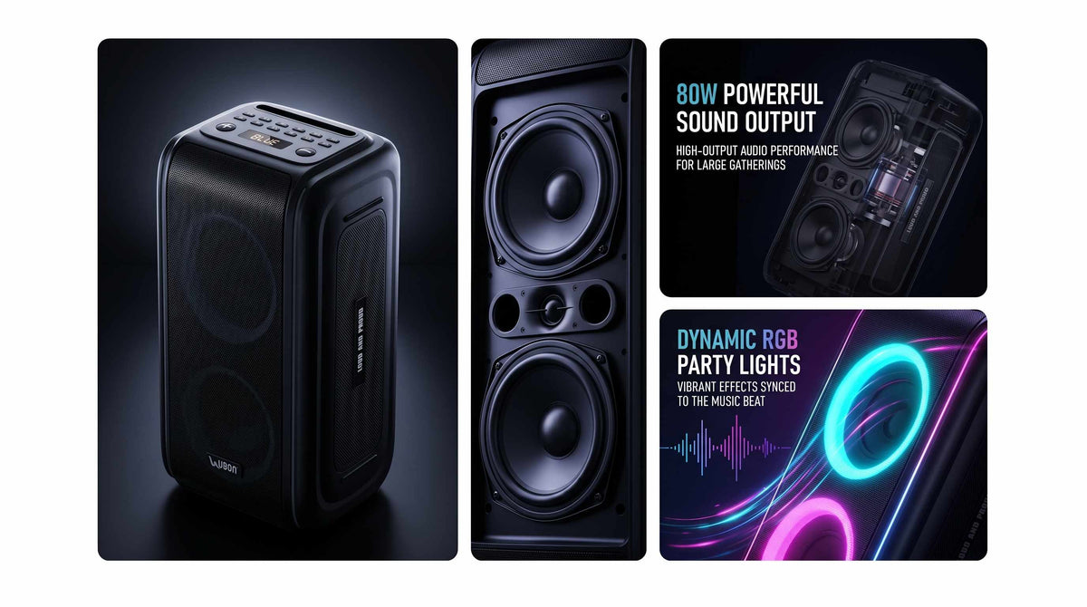 SP-1 Professional Party Speaker | 80W Sound, Dual Woofers, Wireless Mics