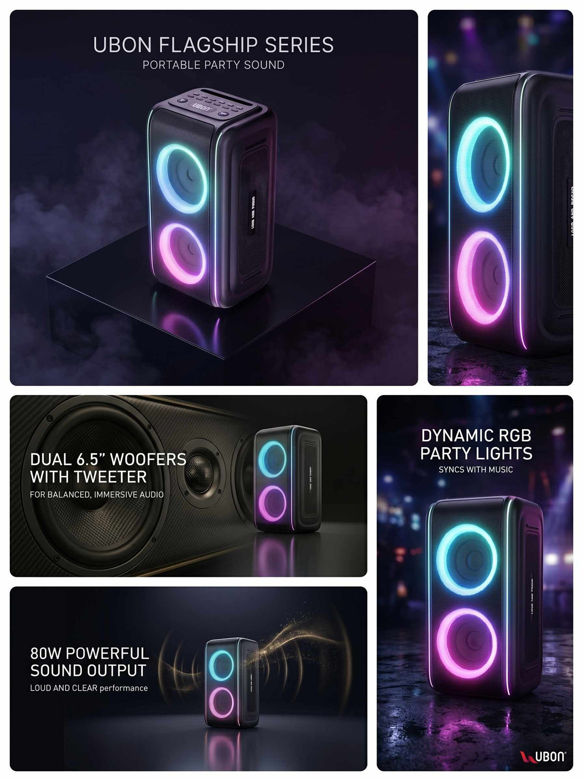 SP-1 Professional Party Speaker | 80W Sound, Dual Woofers, Wireless Mics
