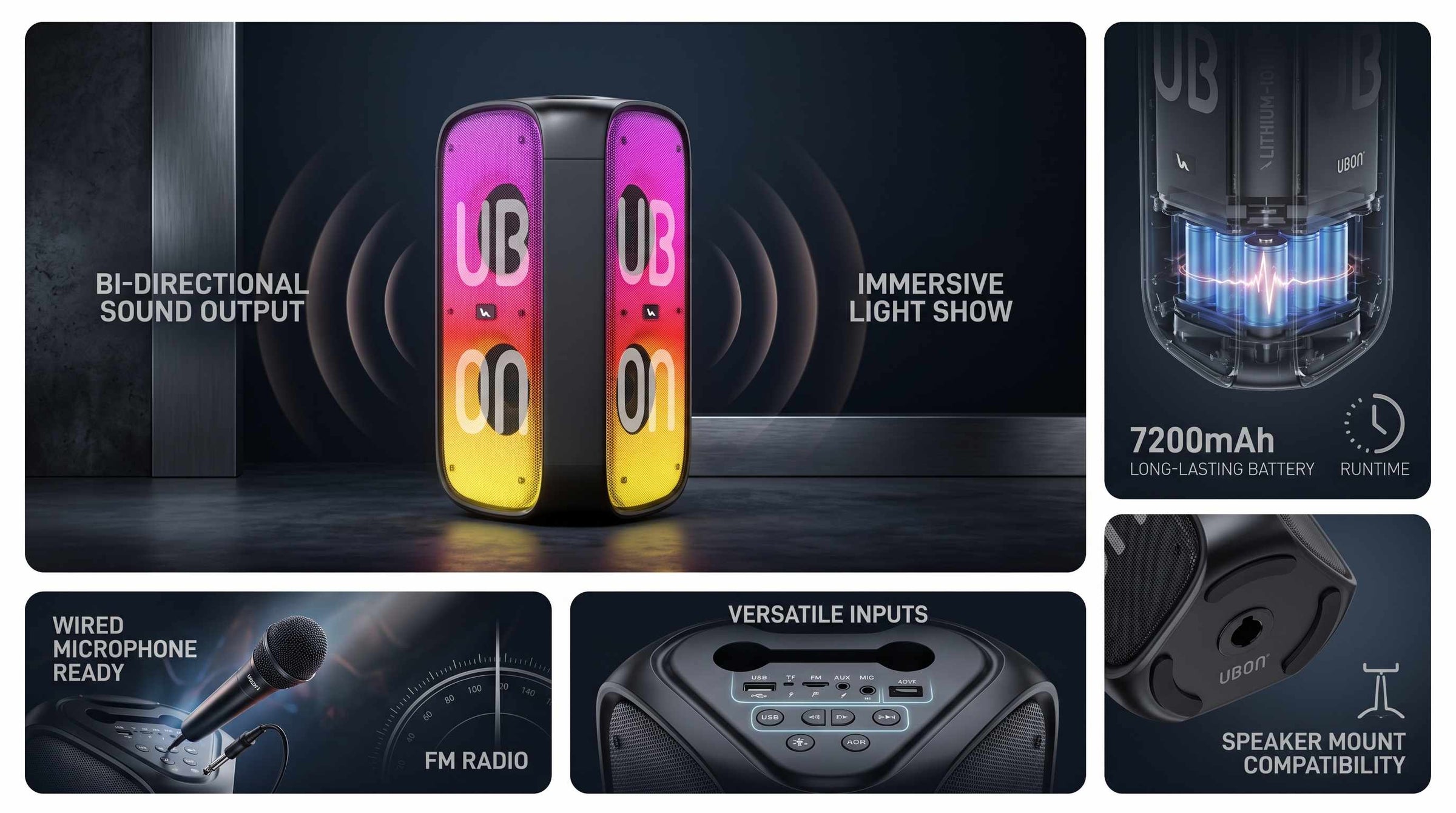 SP-230 Party Monster Wireless Speaker | 80W Sound, Karaoke, RGB Lights