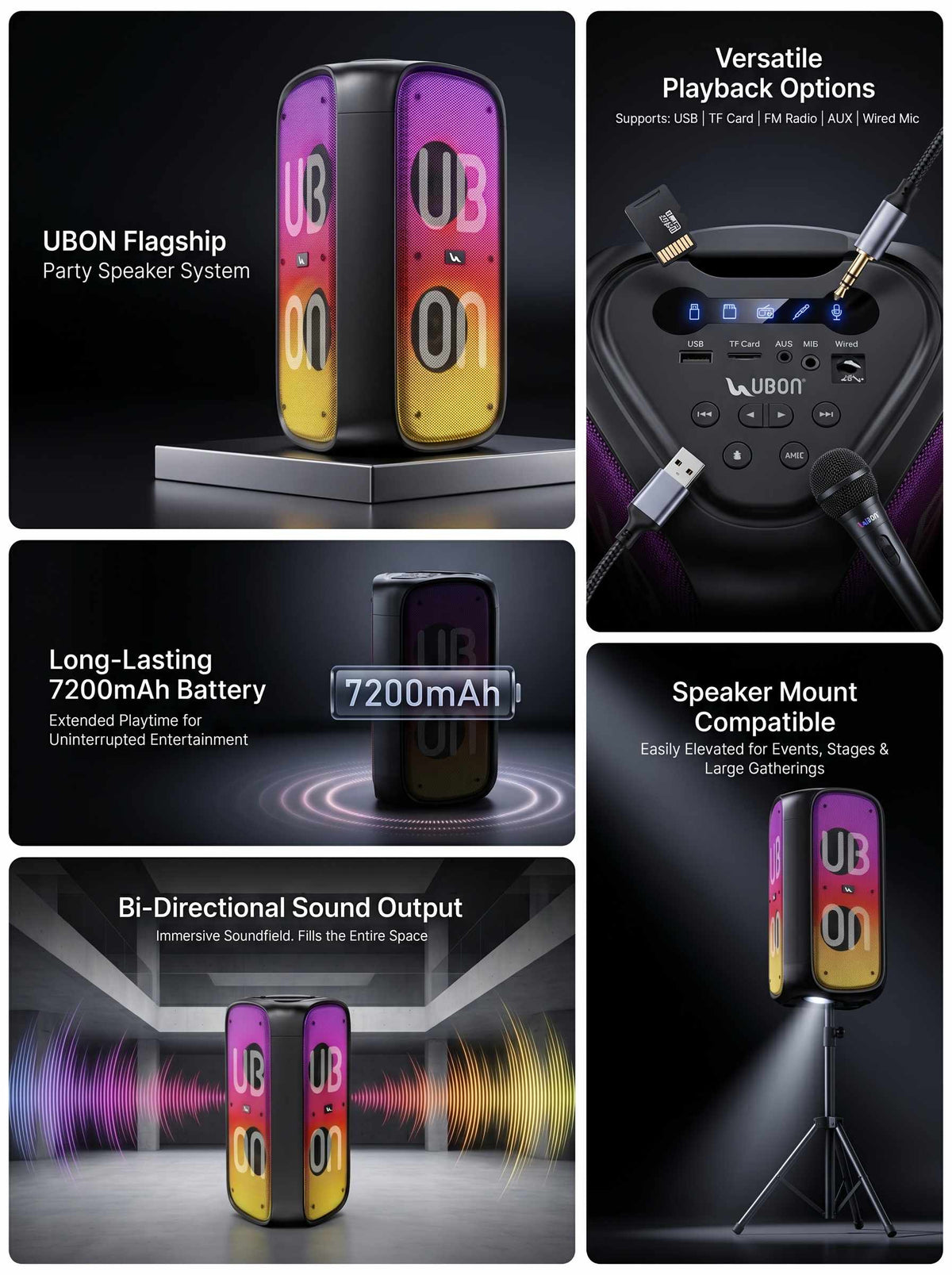 SP-230 Party Monster Wireless Speaker | 80W Sound, Karaoke, RGB Lights