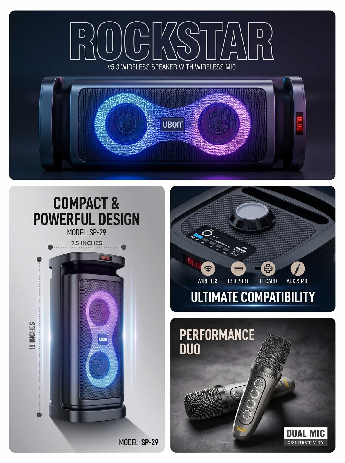 SP-29 Rockstar v5.3 Wireless Speaker with wireless Mic