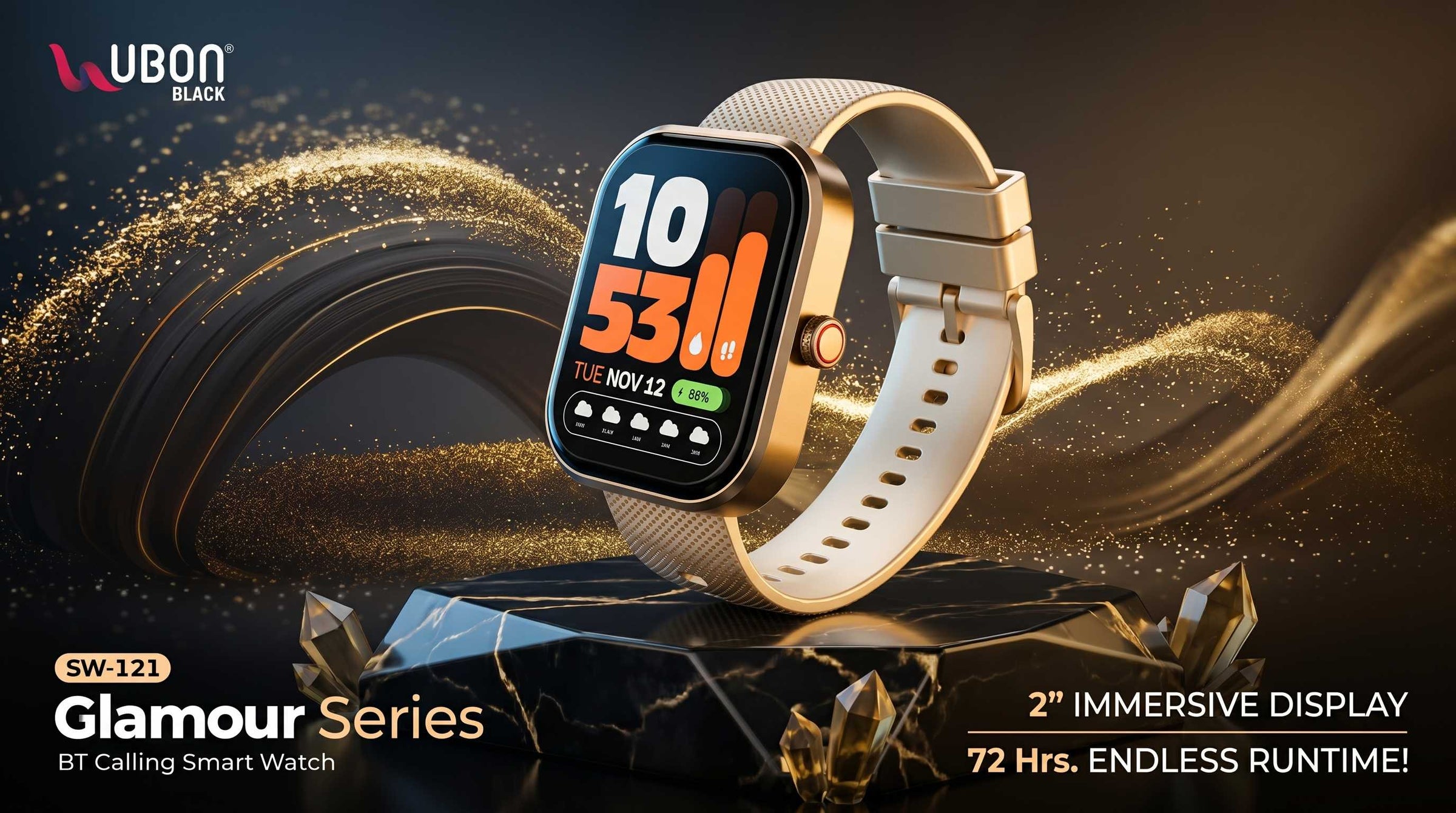 UBON SW-121 Smart Watch with 2" Display, 72 Hrs. Runtime!