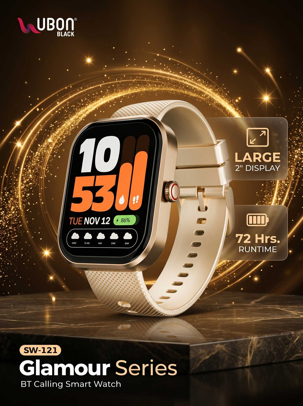 UBON SW-121 Smart Watch with 2" Display, 72 Hrs. Runtime!