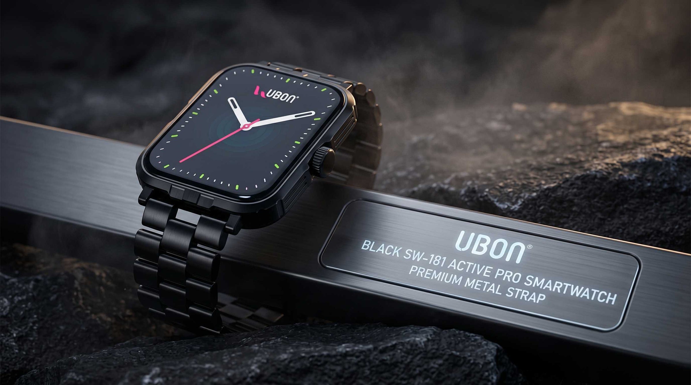 UBON Black SW-181 Active Pro Smartwatch with Premium Metal Strap